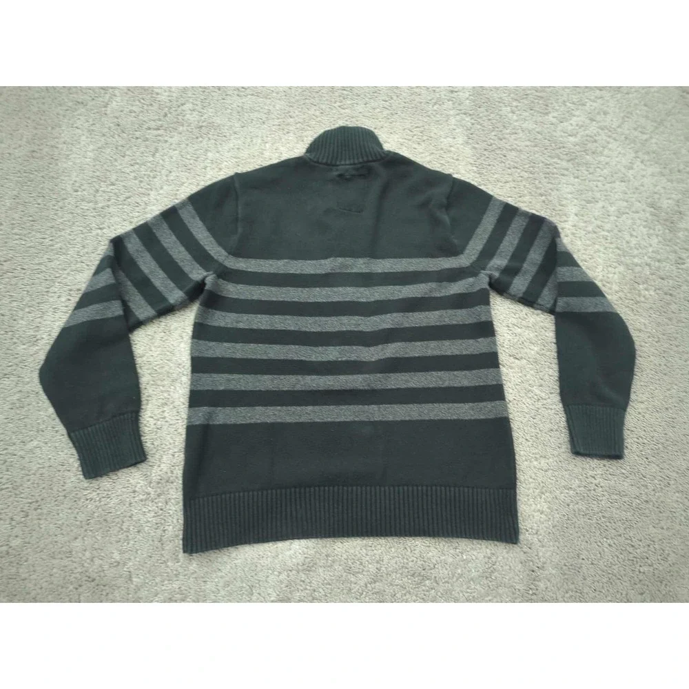 American Eagle Sweater Mens M Black Striped Pullover 1/4 Zip Knit‎ Athletic Fit
